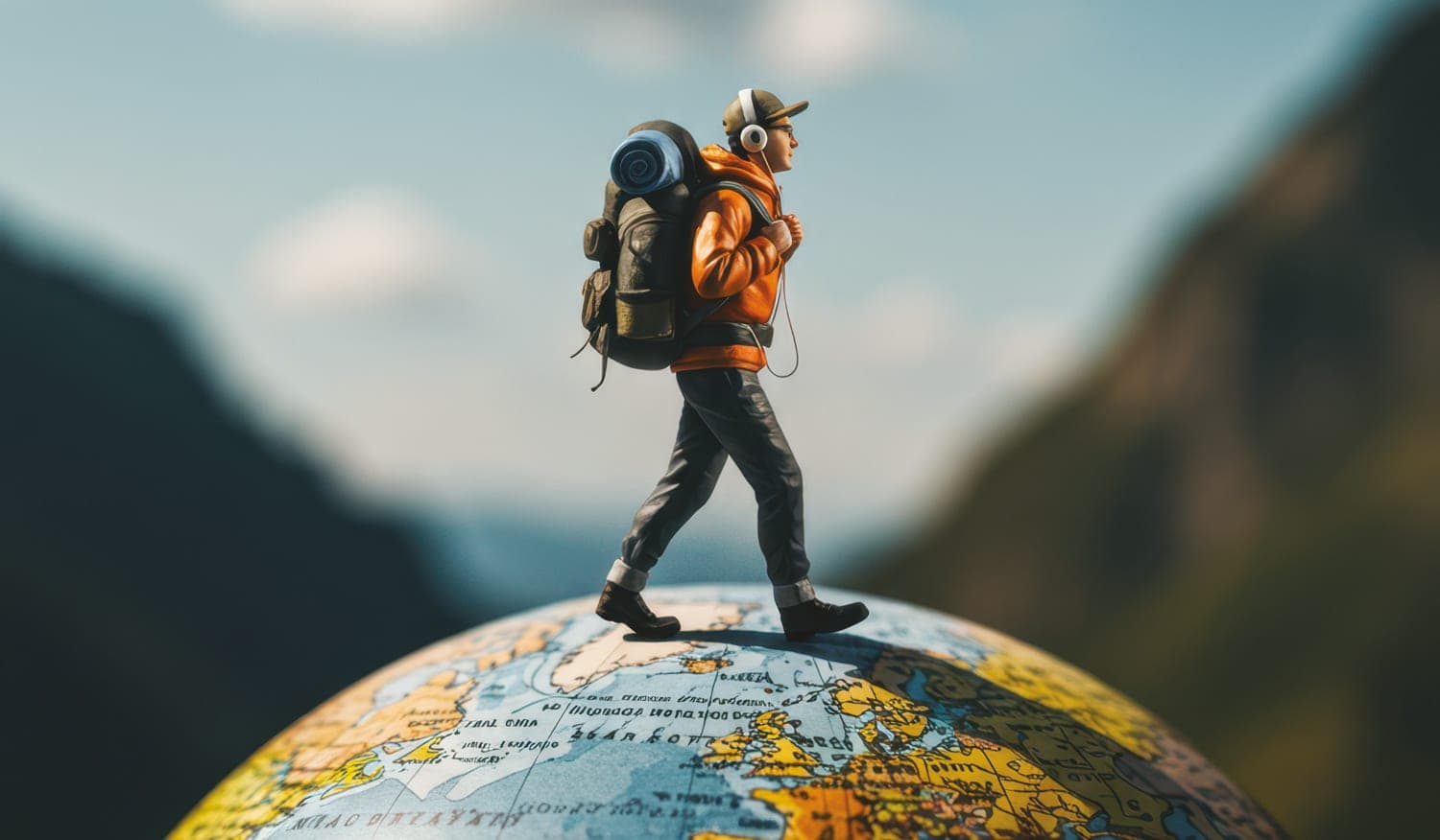 Homme qui marche sur un globe