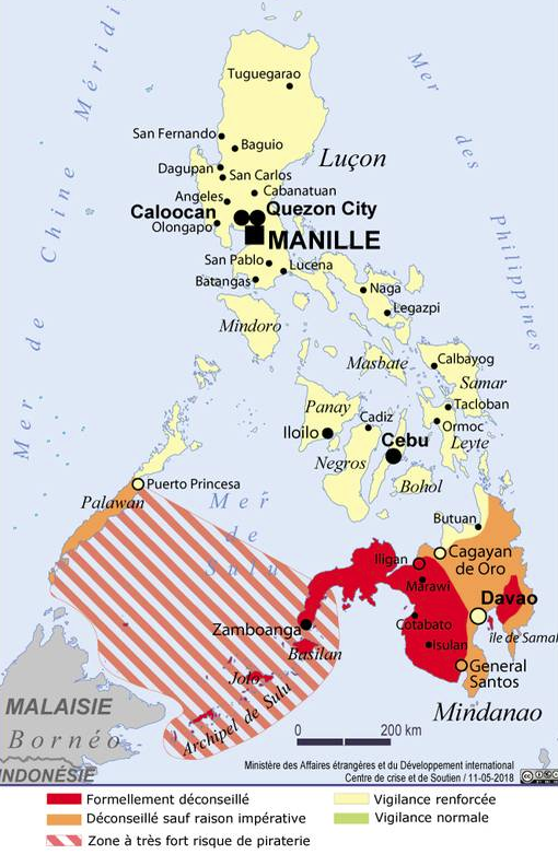 La plupart du territoire des Philippines est classé "Vigilance renforcée" par le Quai d'Orsay.