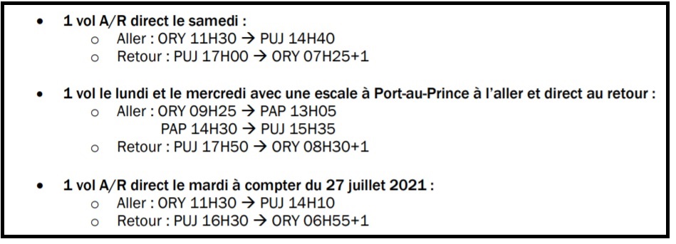 Horaires de vols Air Caraïbes