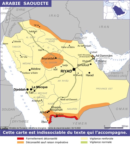 Carte Arabie saoudite mars 2026