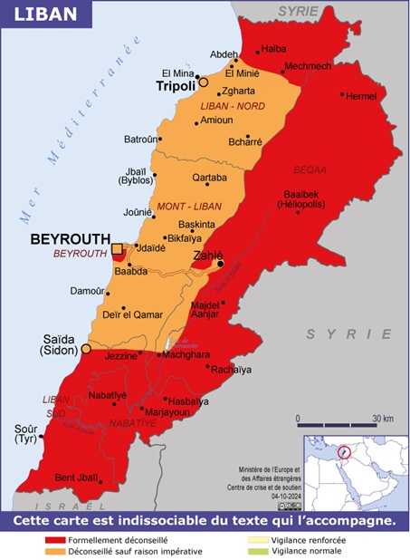 Carte du Liban mars 2026
